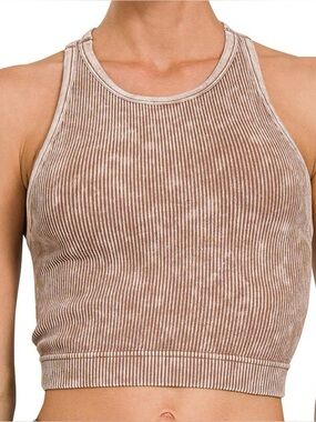 NWOT Zenana Padded Mineral Acid Washed Ribbed Crop Top Size L/XL